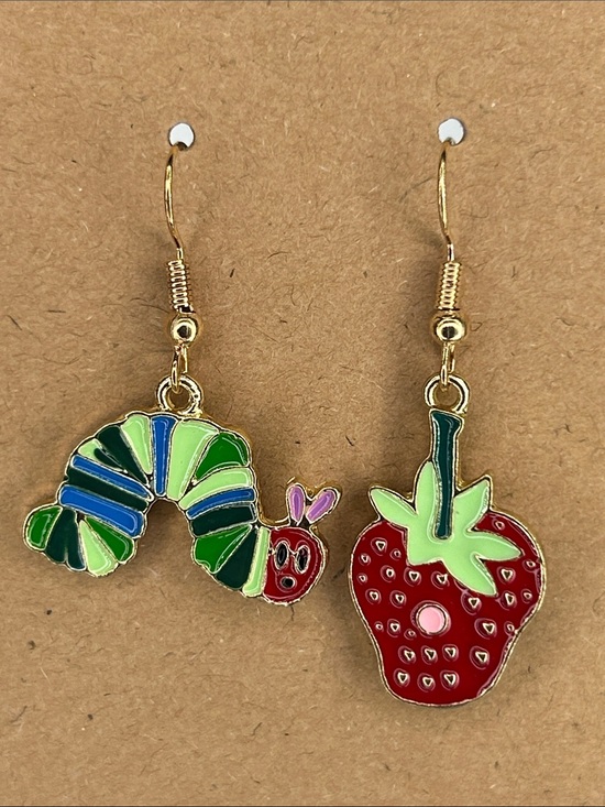 Fashion Jewelry Jewelry - Hungry Caterpillar Strawberry Storybook Earrings - Red & Green Fashion Jewelry